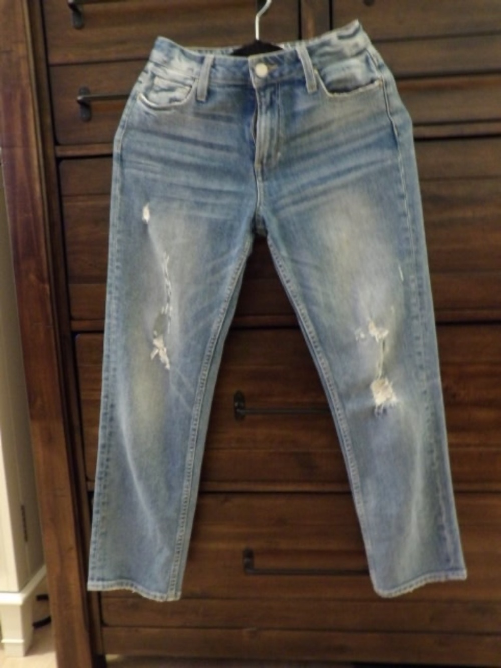 PAIGE Noella Distressed Straight Leg Jeans Light Wash Size 24 High Rise